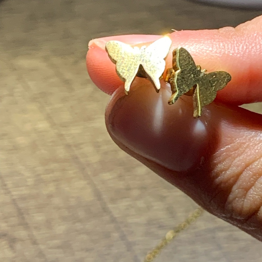 Gold stainless steel gold butterfly necklace with earrings